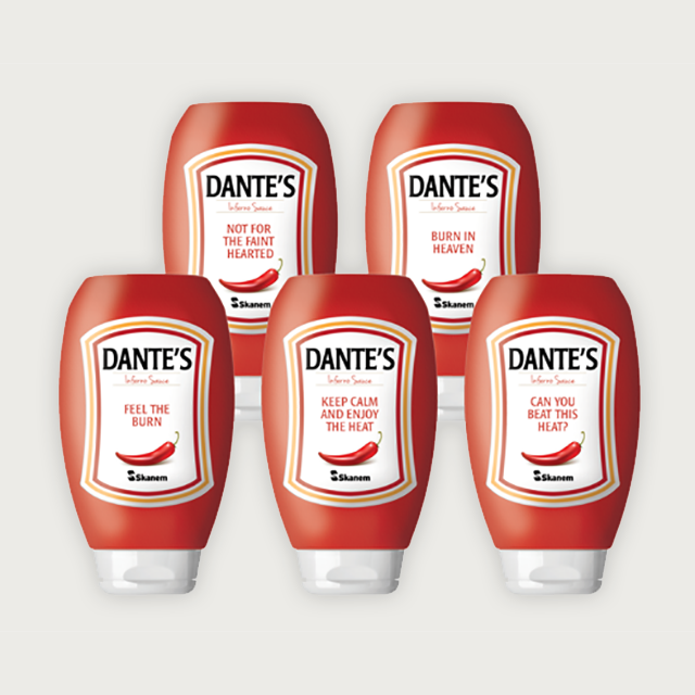 Personaliserte etiketter på ketchup-flasker